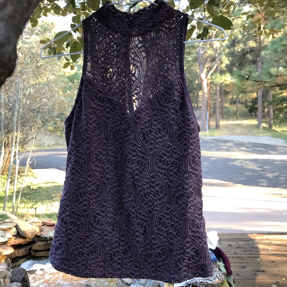 BKE high neck lace shirt with accent cutout